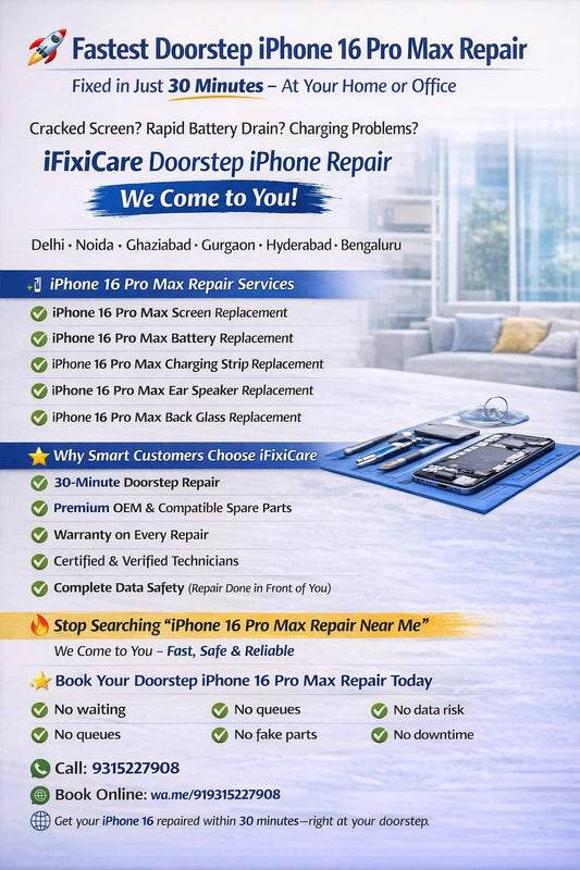 Doorstep iPhone 16 Pro Max Repair services include iPhone 16 Pro Max Screen Replacement, iPhone 16 Pro Max Back Glass Replacement, iPhone 16 Pro Max Charging Strip Replacement, and iPhone 16 Pro Max Battery Replacement