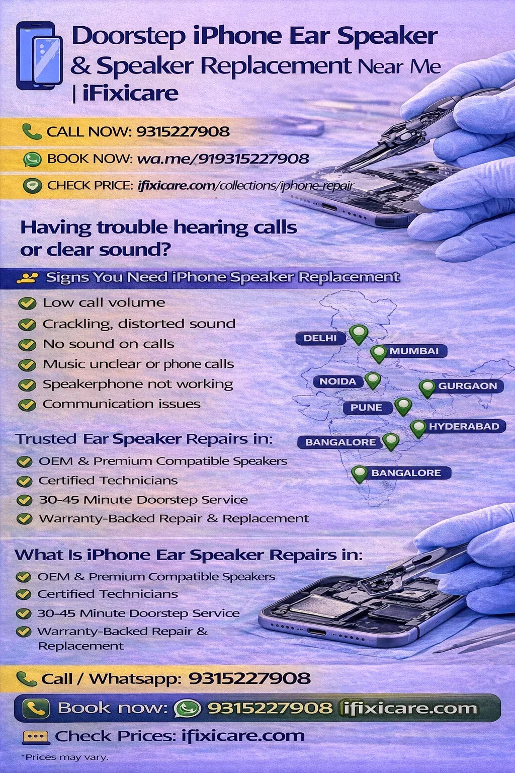 Doorstep iPhone Ear Speaker & Speaker Replacement Service by iFixicare, iphone ear speaker replacement in Delhi, iphone ear speaker replacement in Pune, iphone ear speaker replacement in Hyderabad, iphone ear speaker replacement in Bangalore