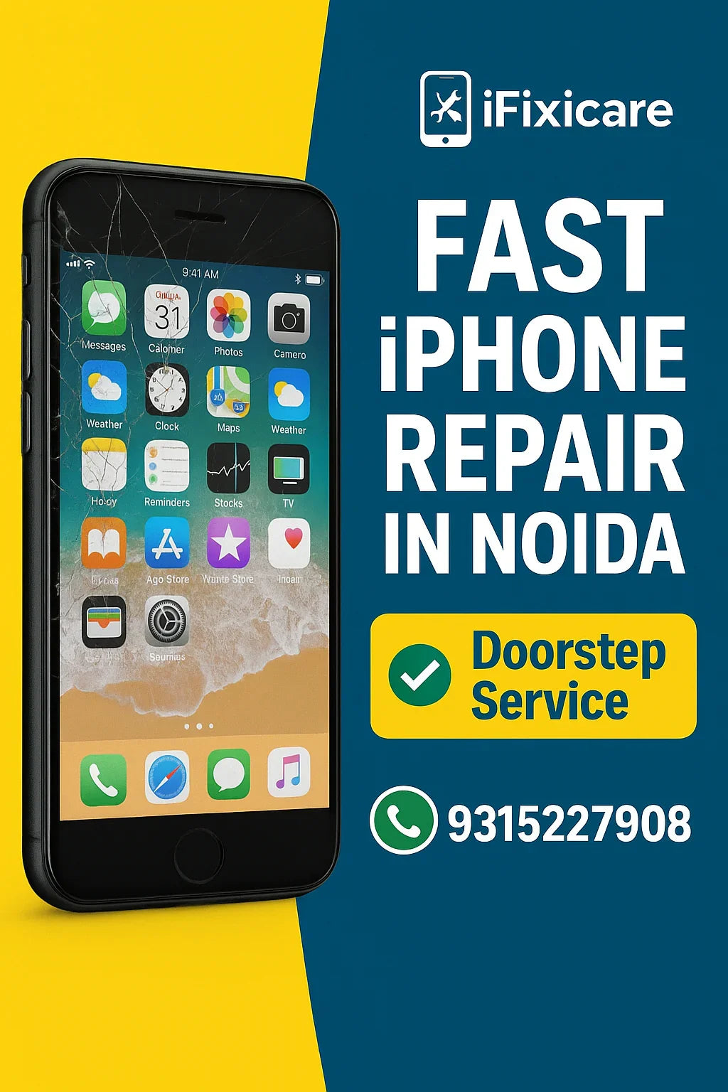 Book doorstep iPhone repair in Noida with iFixicare for fast iphone screen replacement, iphone battery repair and iphone back glass replacement with iphone charging port replacement